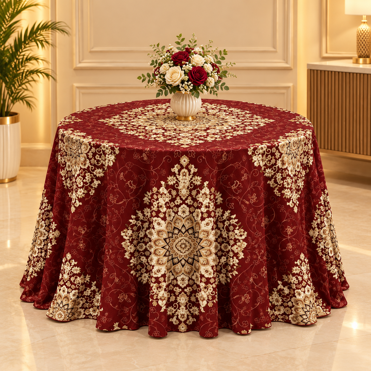 Burgundy Elegance With Floral Centerpiece