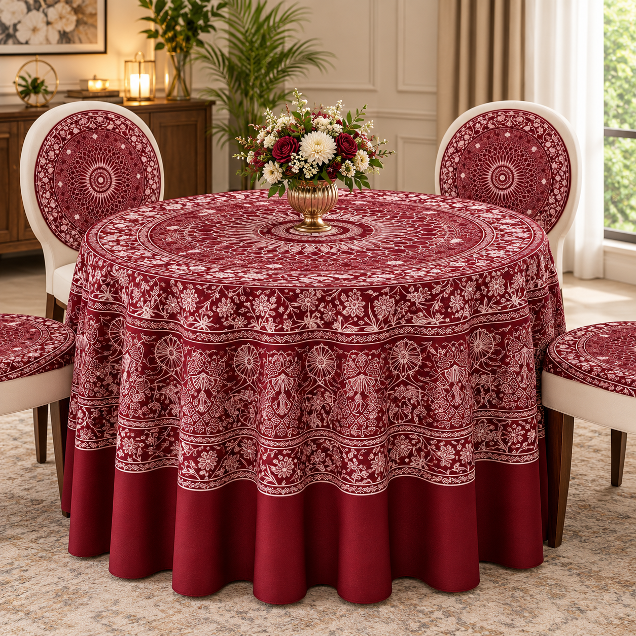 Burgundy Mandala Dining Elegance
