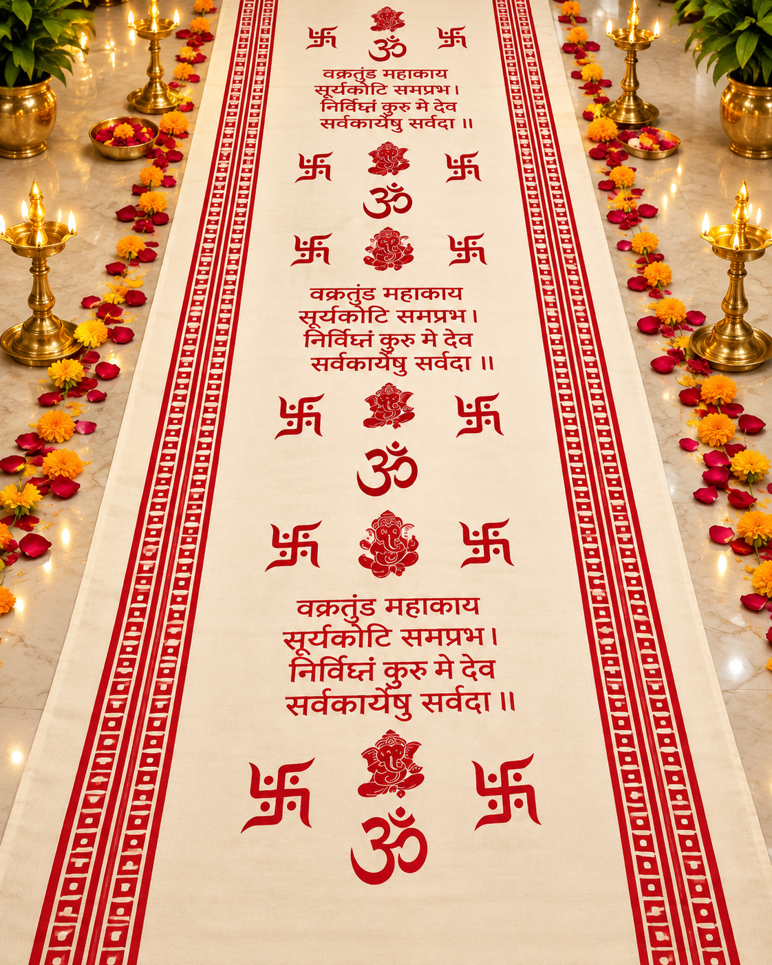 Devotional Red And Ivory Puja Runner