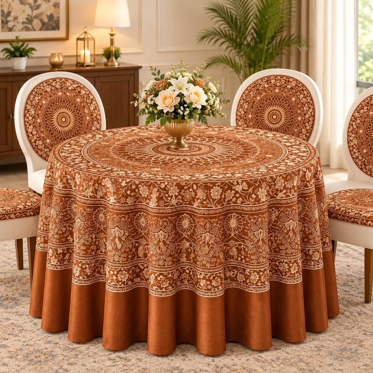Elegant Caramel Mandala Dining Room