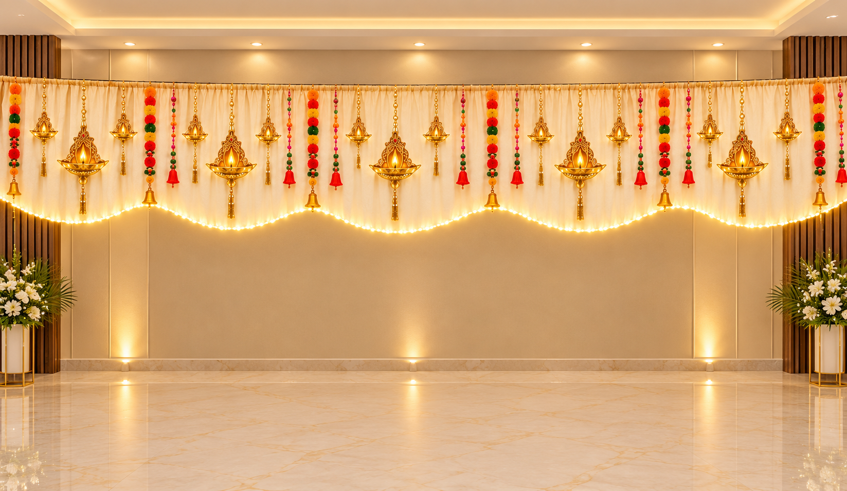 Elegant Diya Garland Hall Backdrop