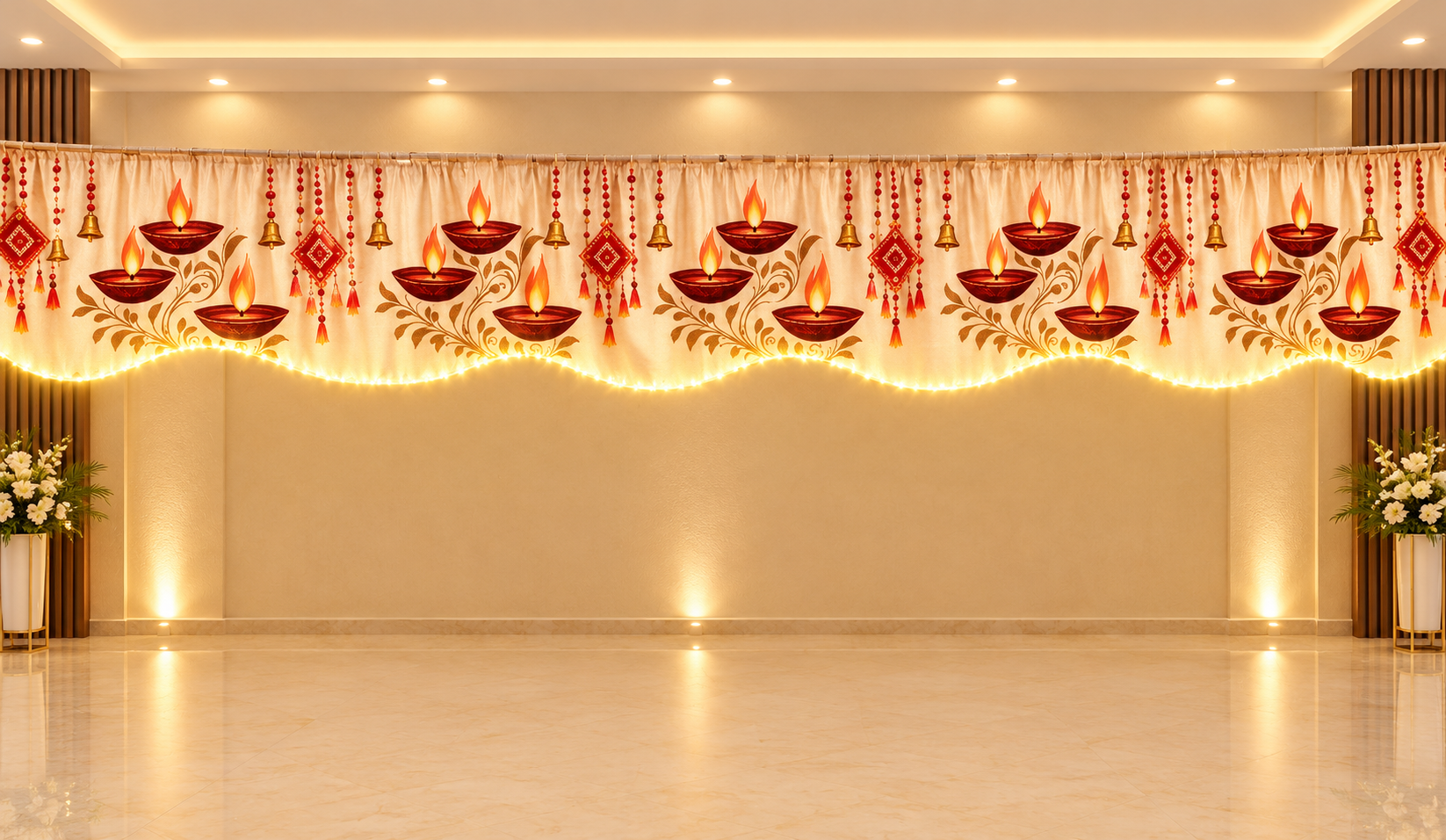 Elegant Diya Valance In A Warm Reception Hall