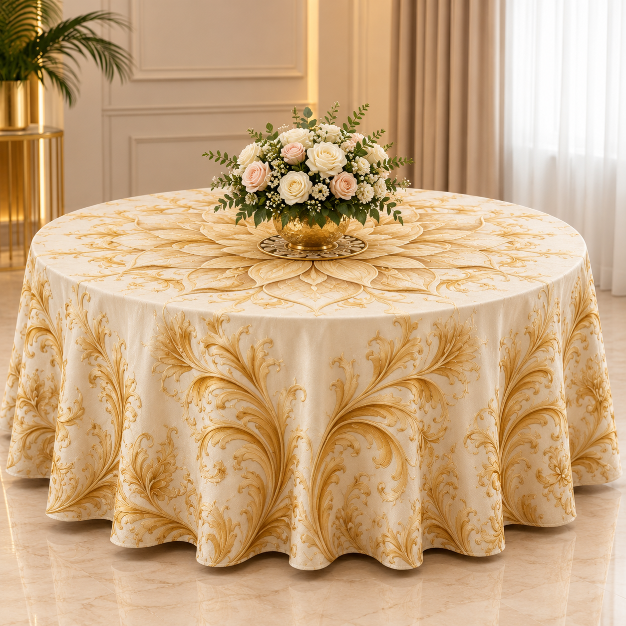 Elegant Gold Embroidered Banquet Table