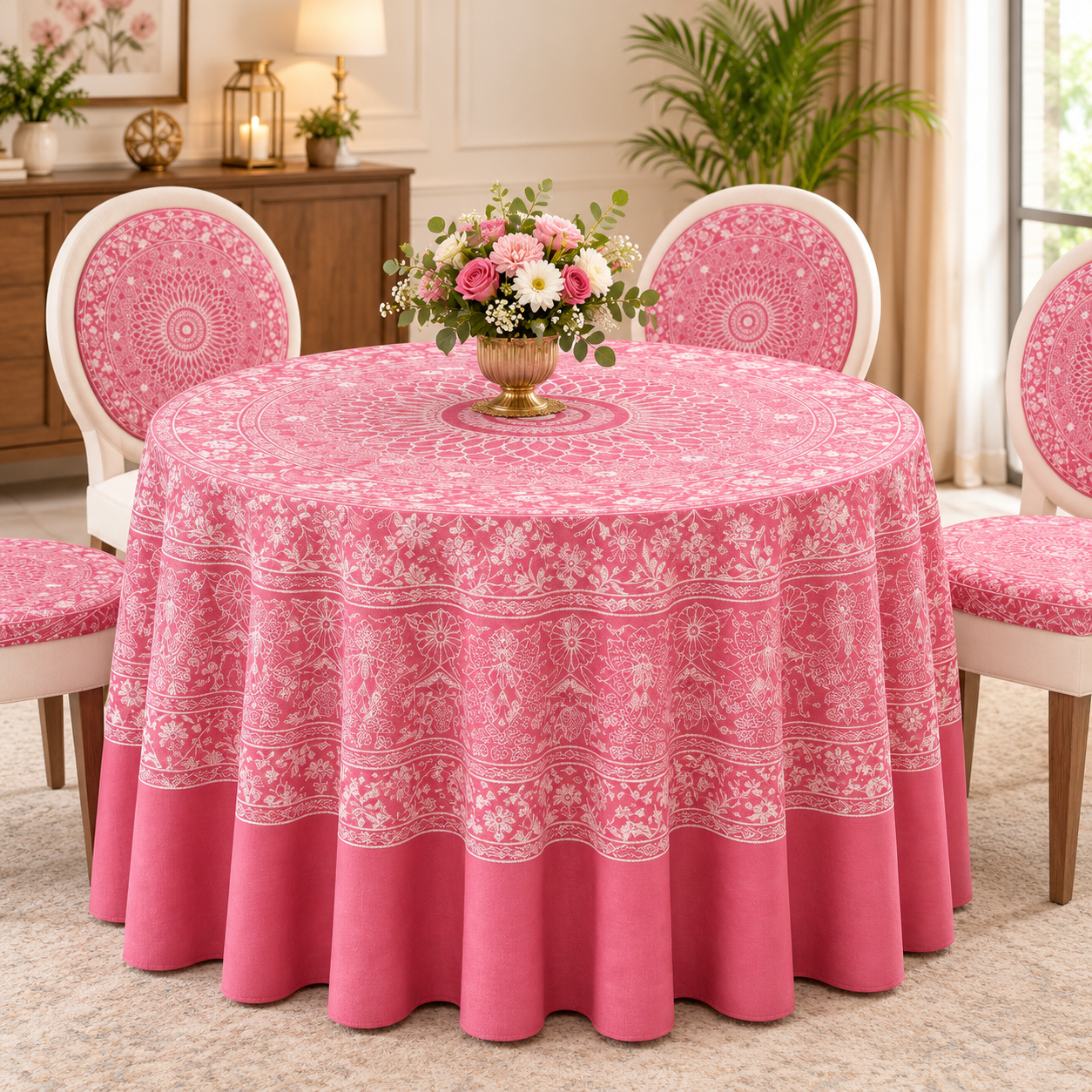 Elegant Pink Mandala Dining Room