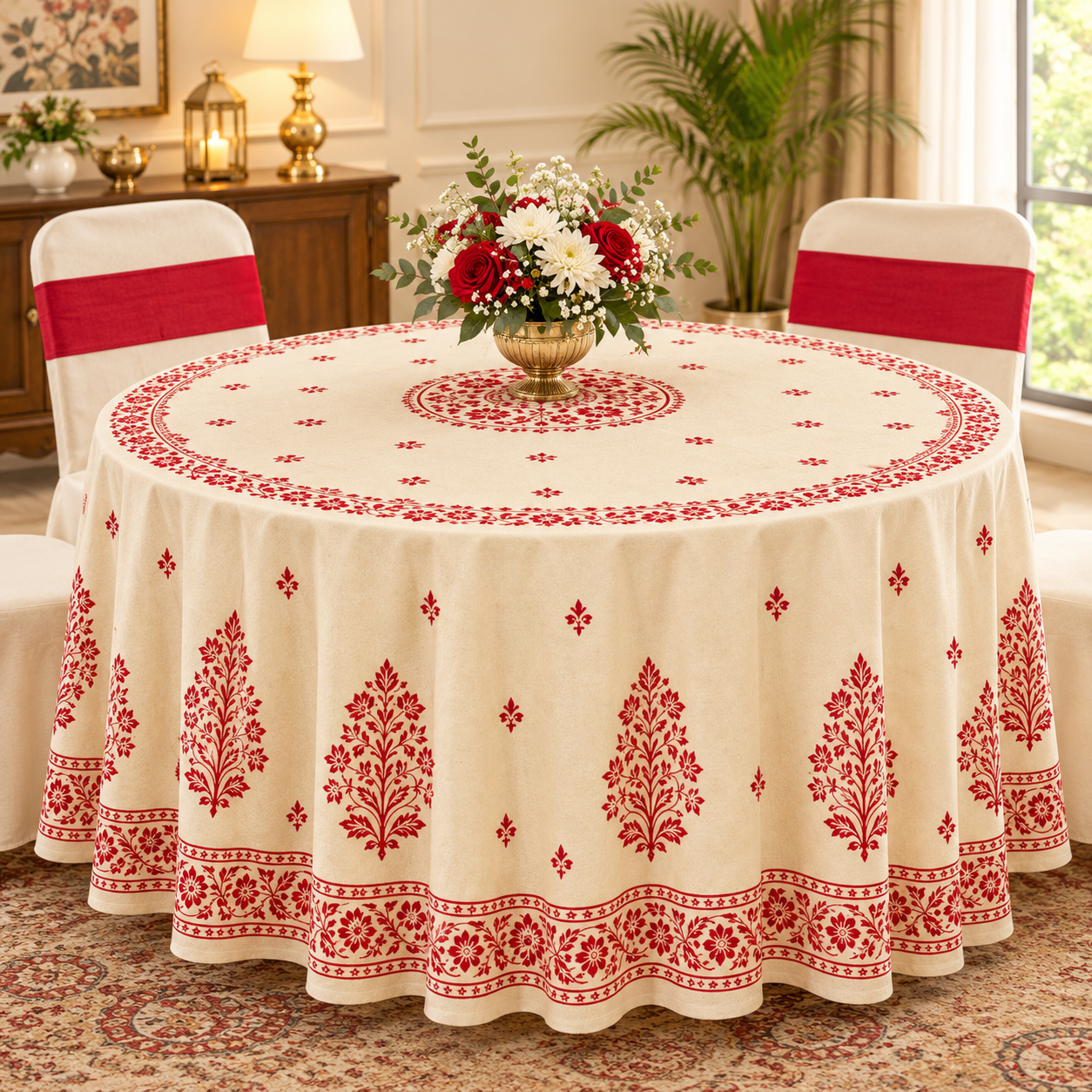 Elegant Red And Ivory Banquet Table