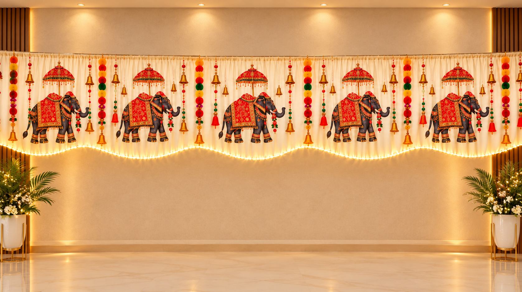Festive Elephant Embroidered Curtain Display