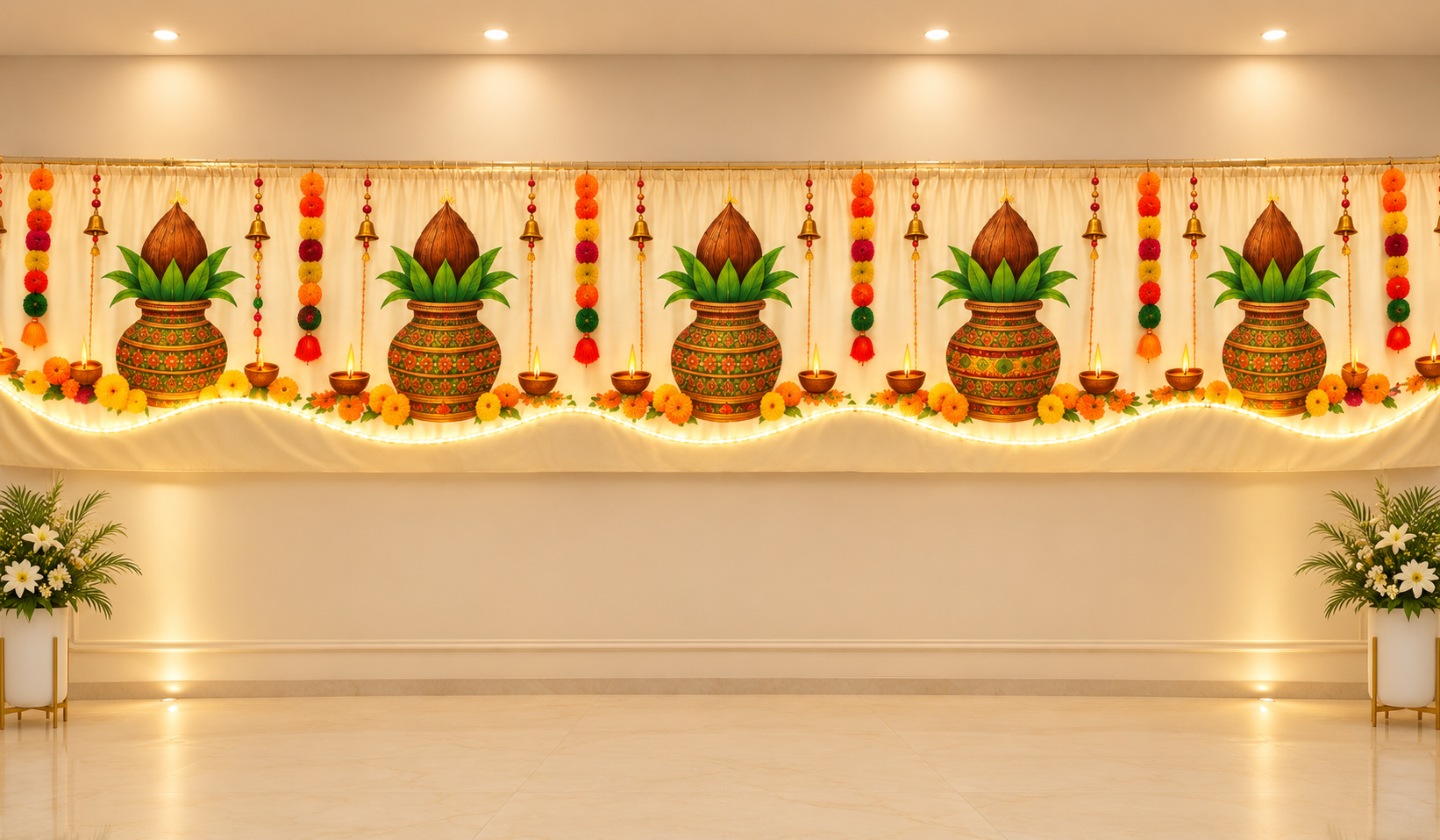 Festive Kalash Curtain Backdrop