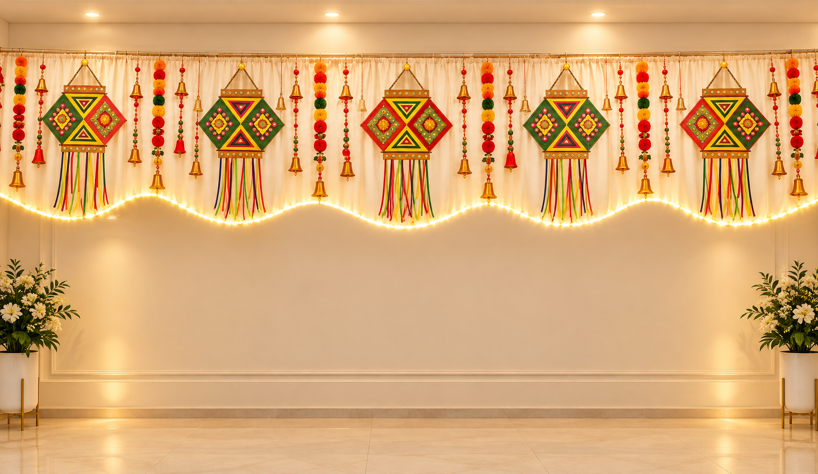 Festive Lantern Curtain In An Elegant Hall