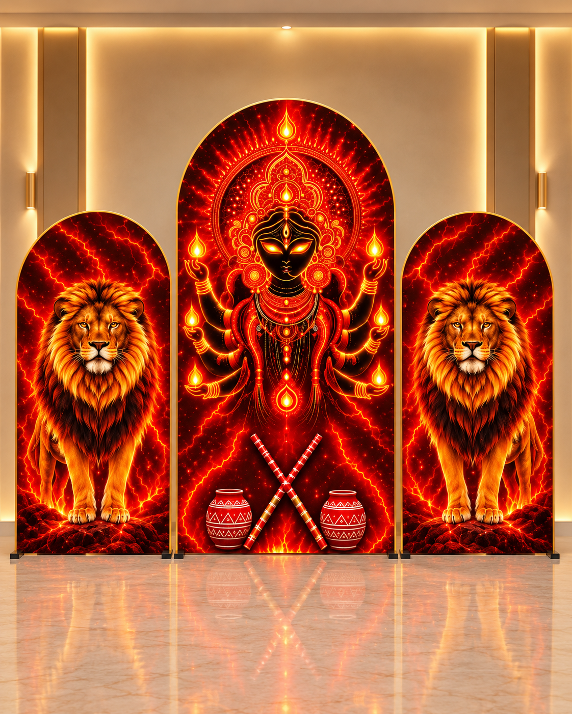 Fiery Durga Triptych Shrine
