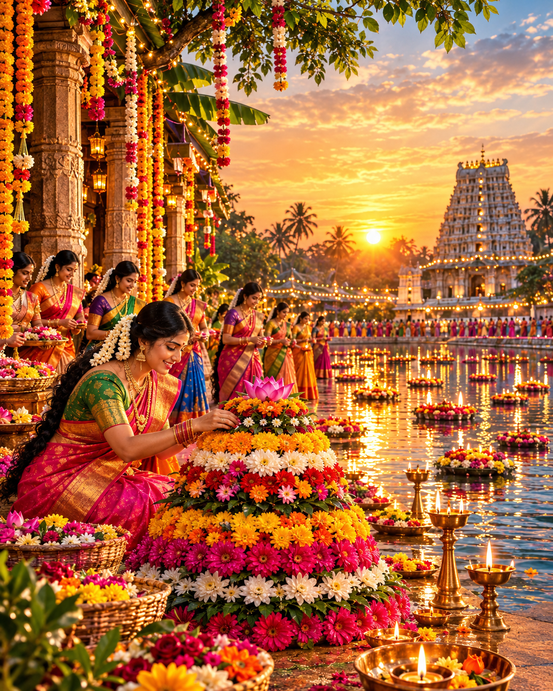 Golden Lotus Festival By The Temple Pond
