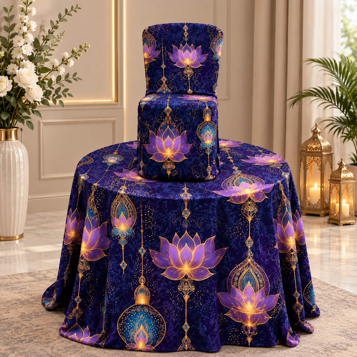 Indigo Lotus Lantern Chair Display