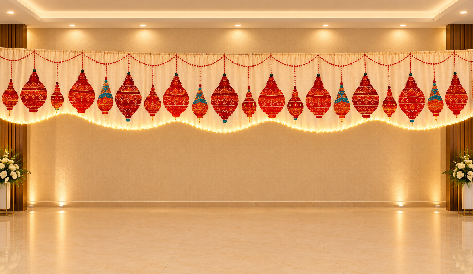 Ivory Lantern Valance In A Grand Hall