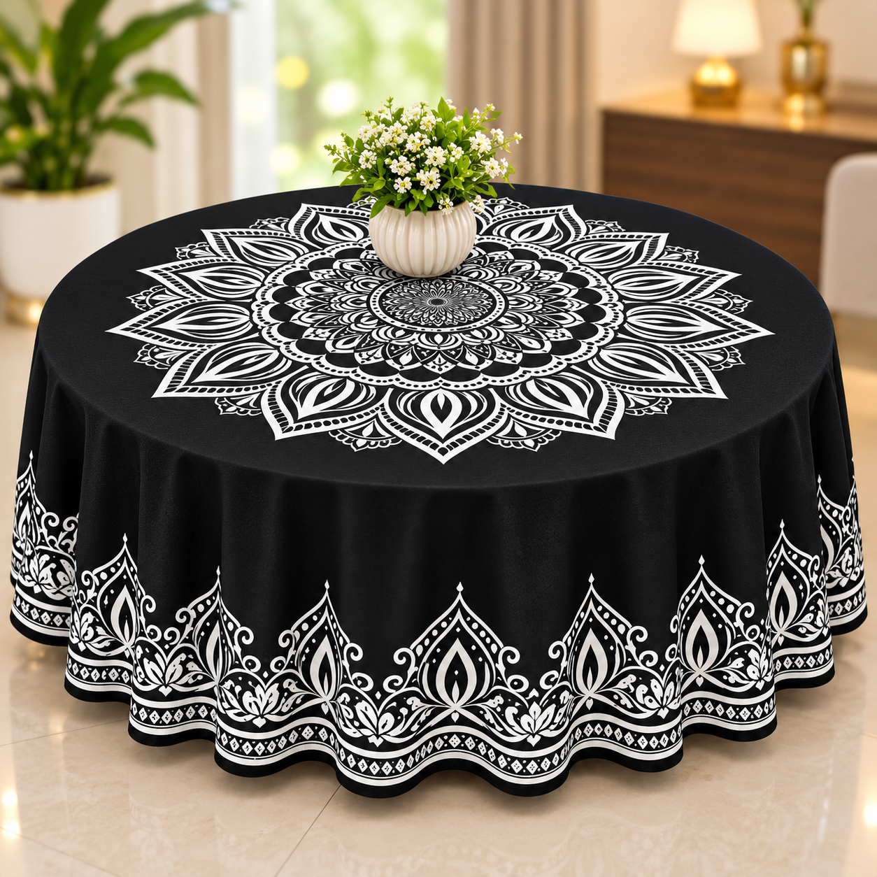 Mandala Tablecloth With Floral Centerpiece