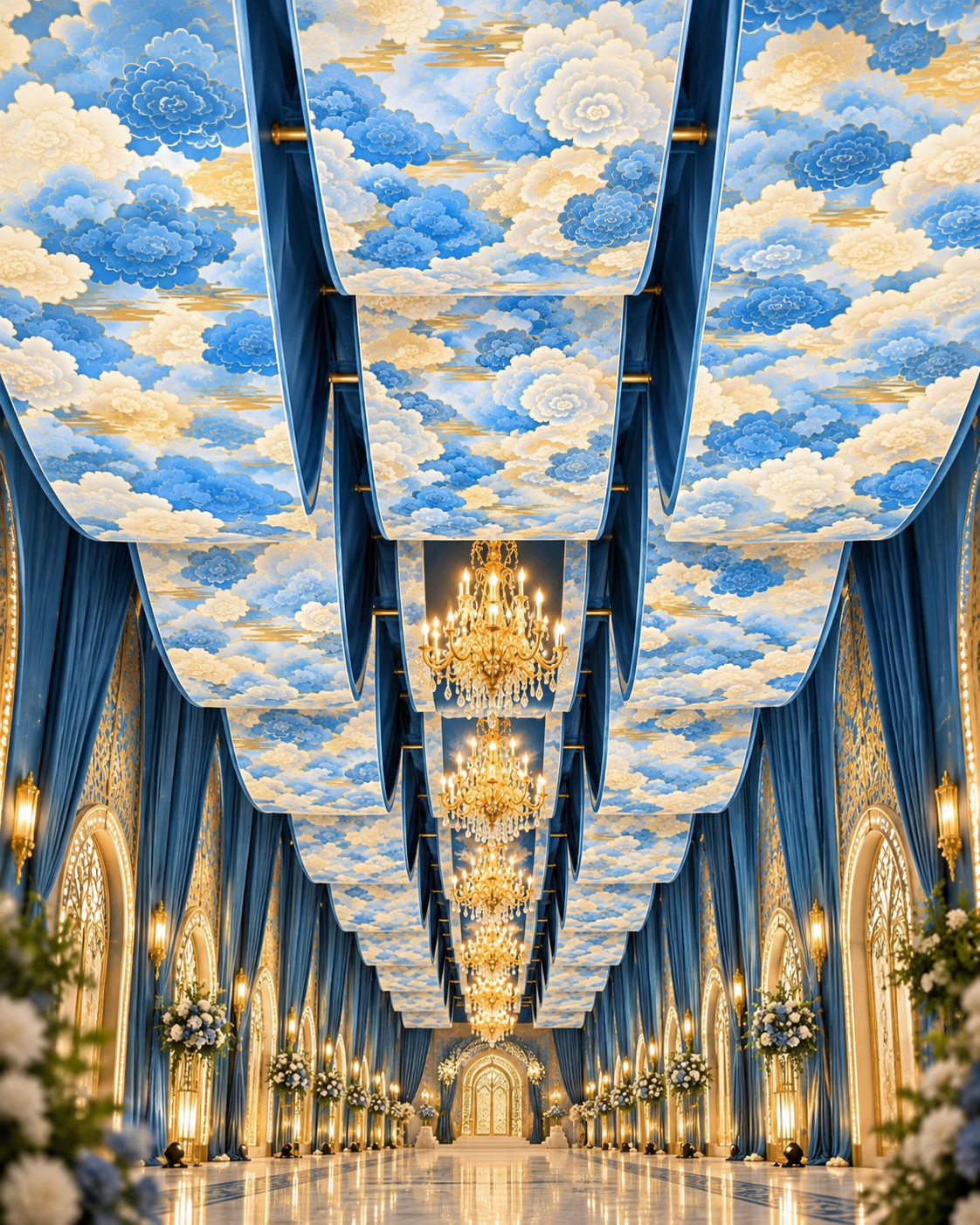 Opulent Blue And Gold Wedding Hall