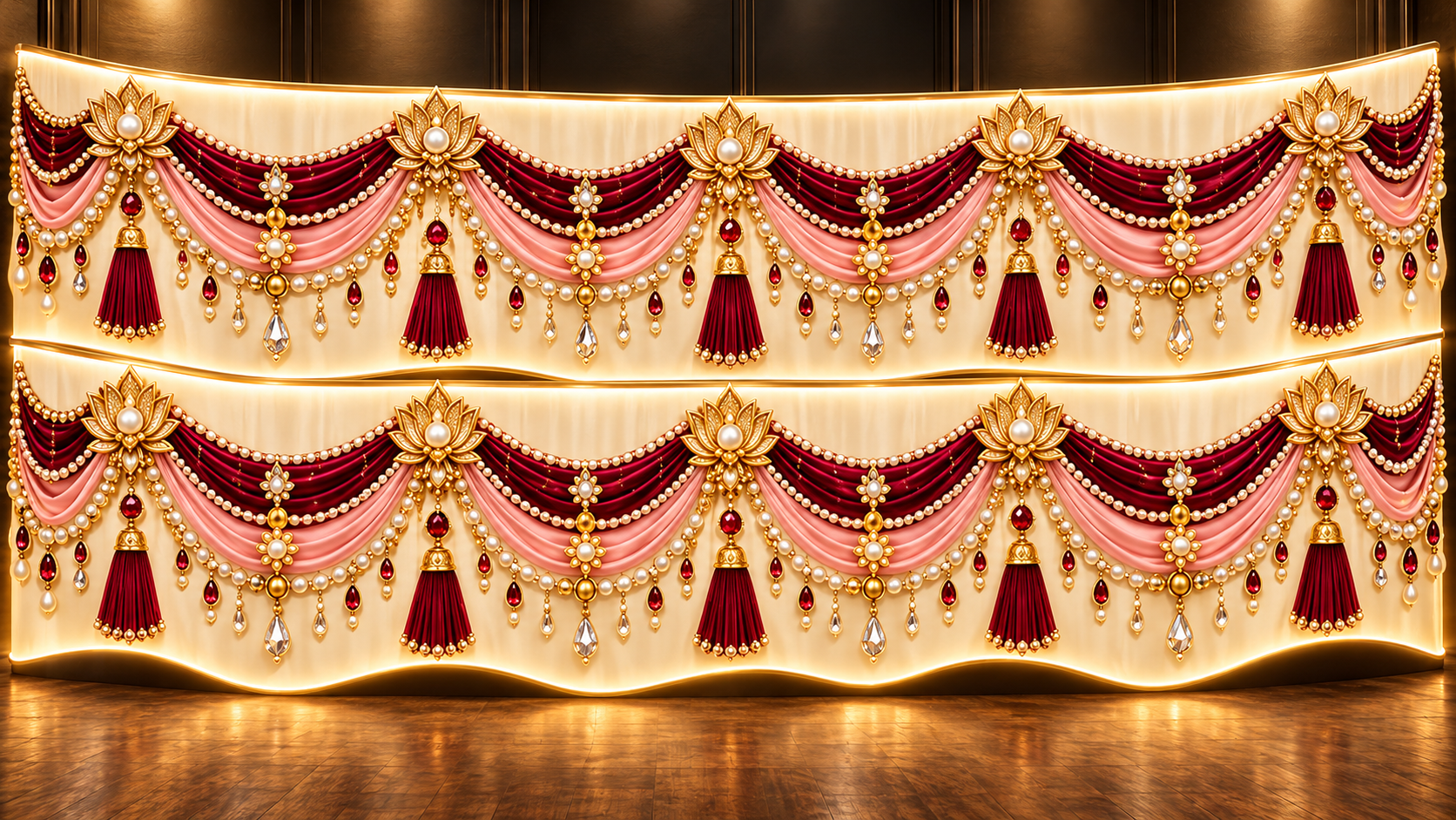 Opulent Burgundy And Gold Wedding Backdrop