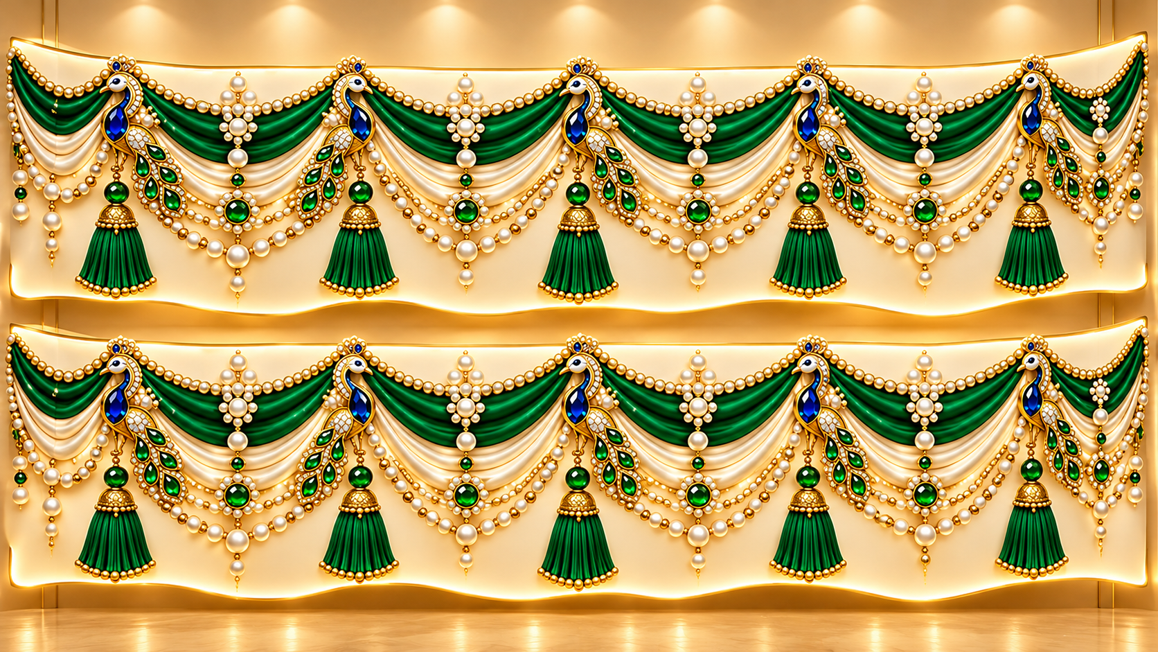 Opulent Emerald Peacock Drapery Backdrop