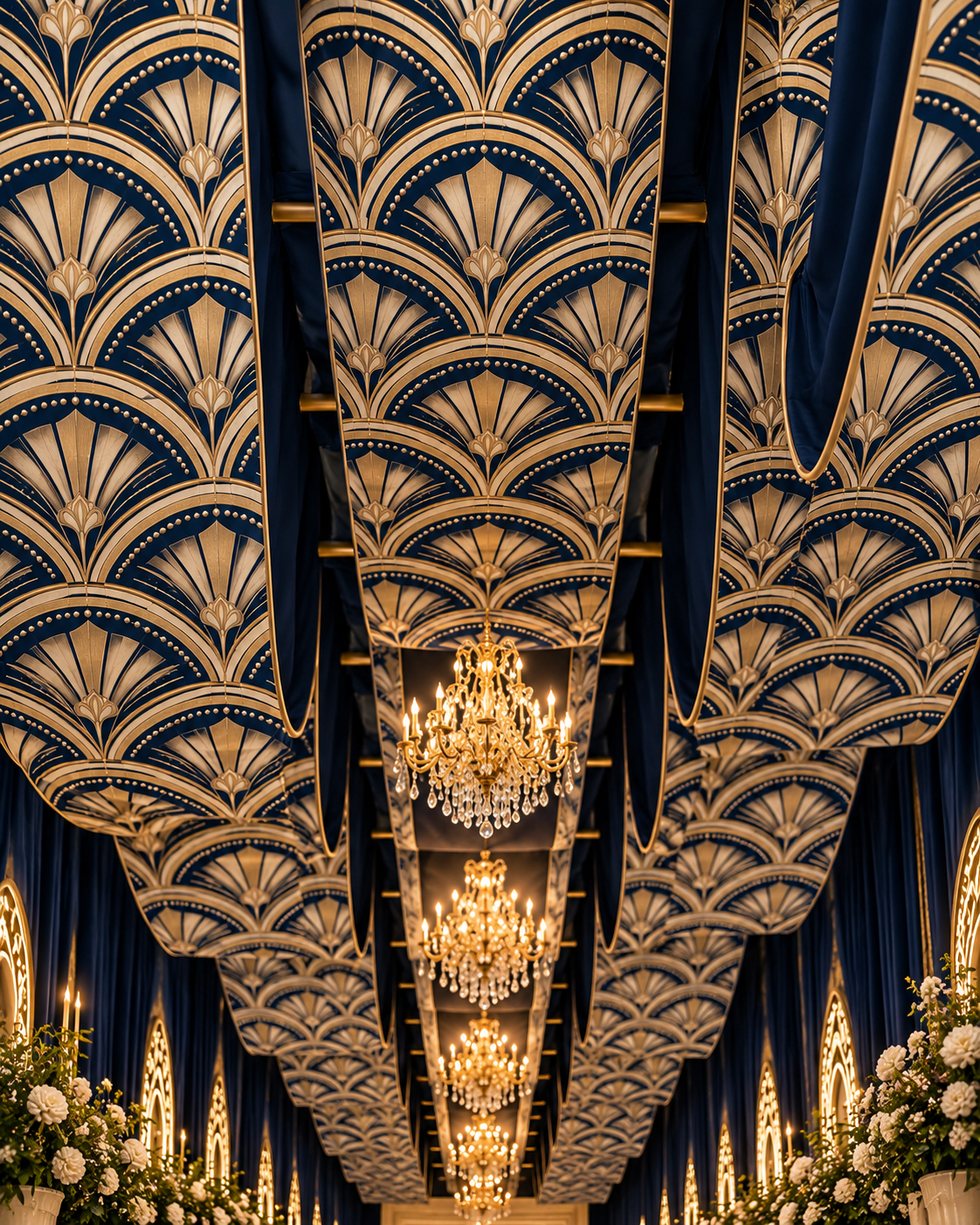 Opulent Navy And Gold Chandelier Canopy