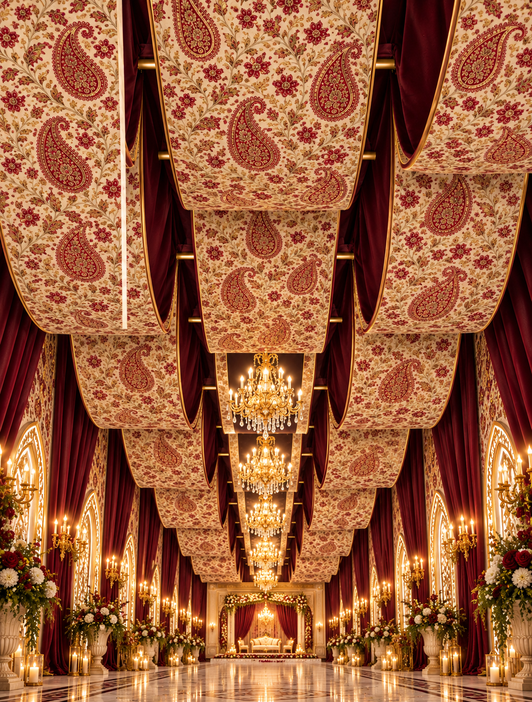 Opulent Paisley Wedding Hall Aisle