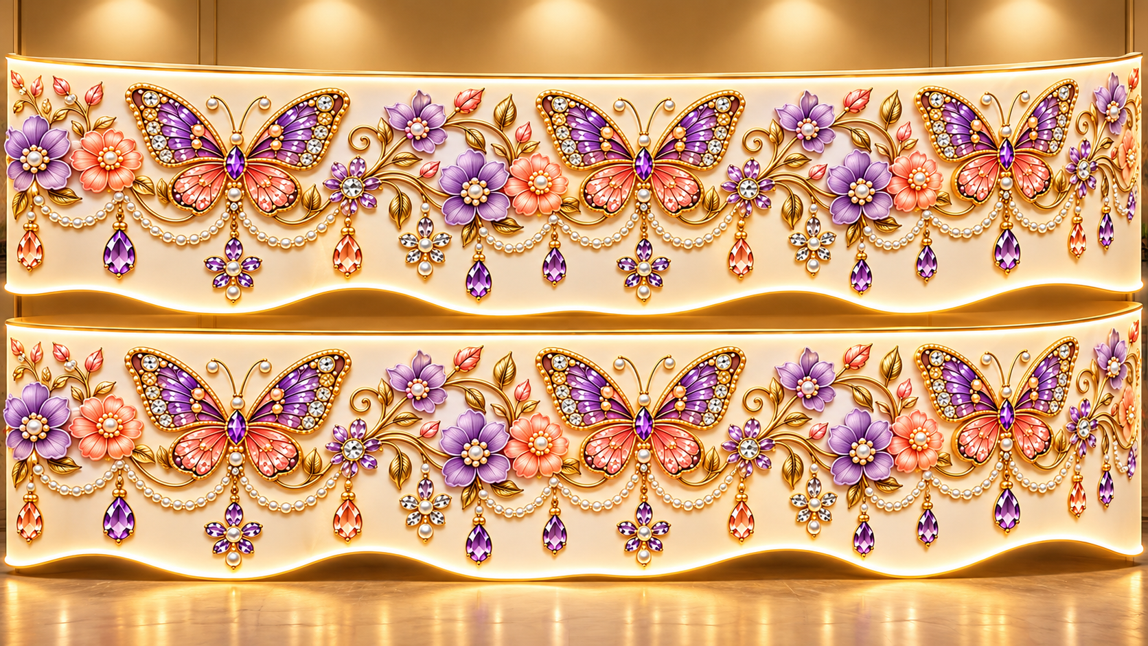Ornate Butterfly And Pearl Banquet Panels