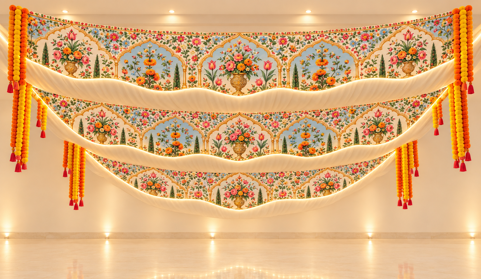 Ornate Floral Canopy With Marigold Garlands