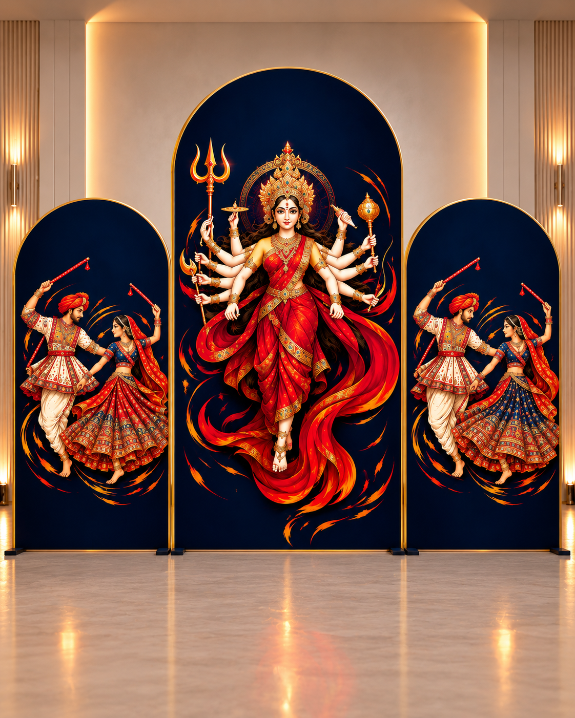 Ornate Navratri Goddess Triptych