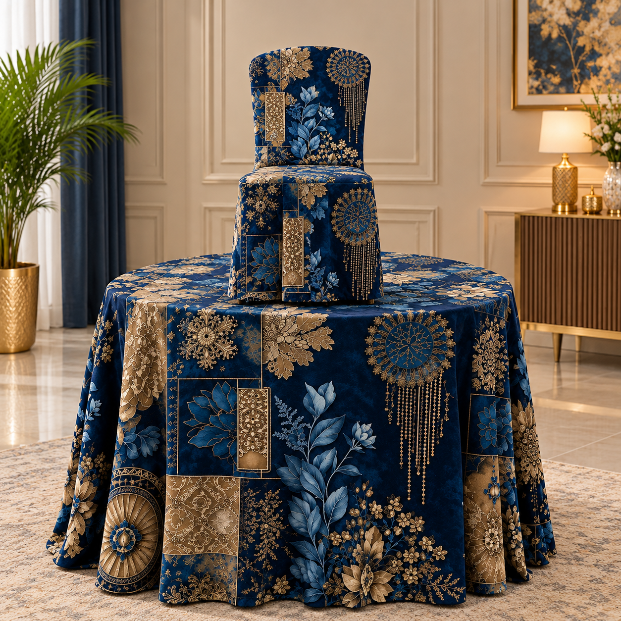Ornate Navy Chair And Table Display