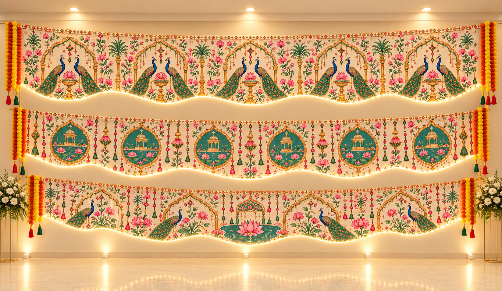 Ornate Peacock Lotus Banquet Backdrop