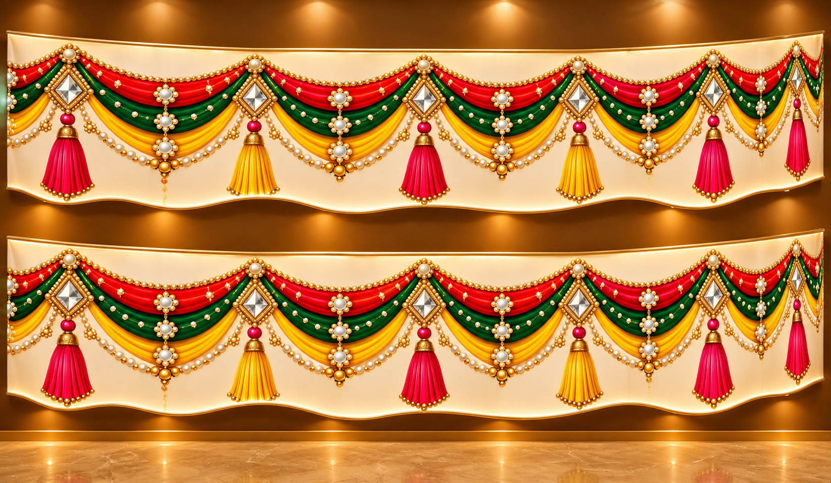 Ornate Twin Valances With Jewel Swags
