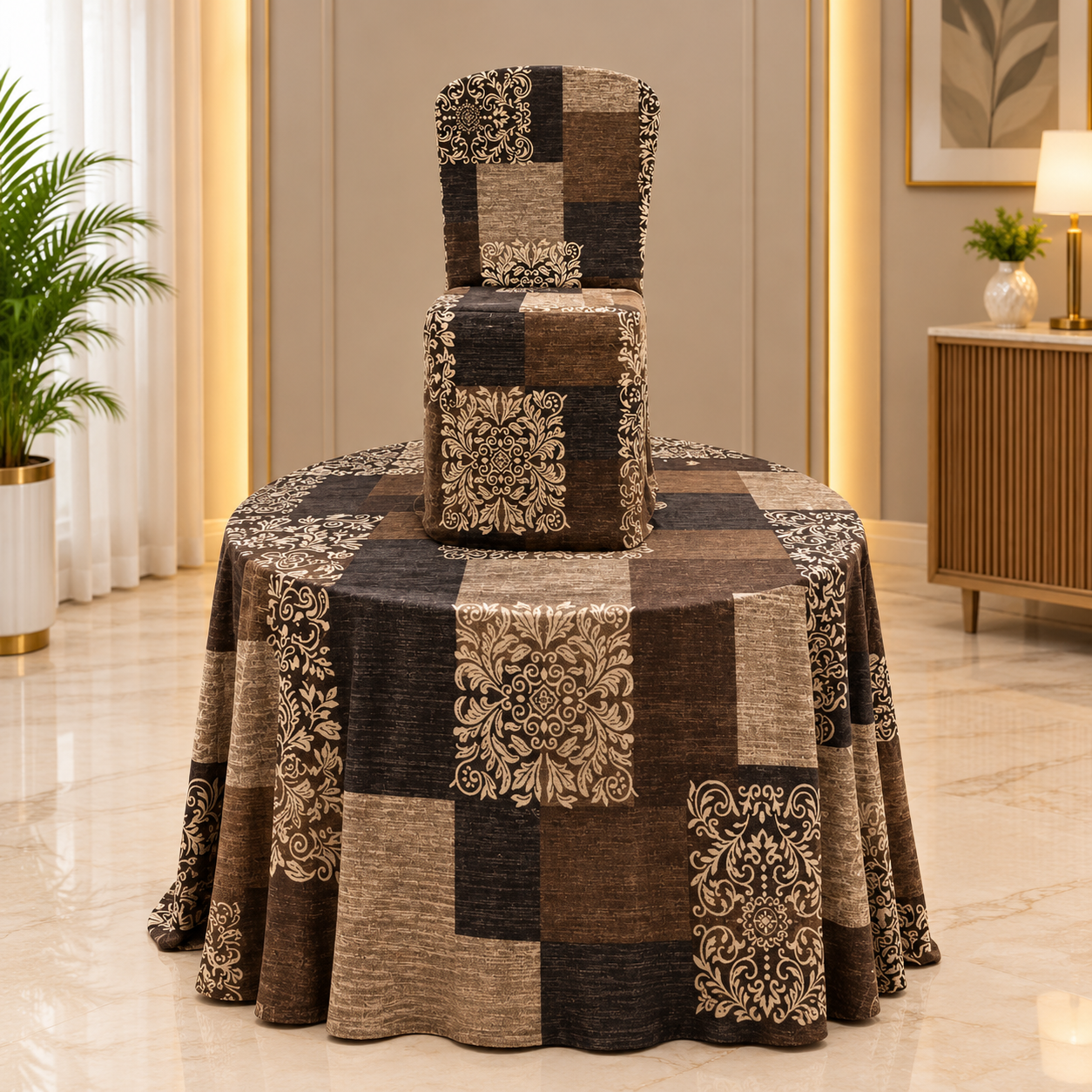 Patchwork Chair On Draped Table
