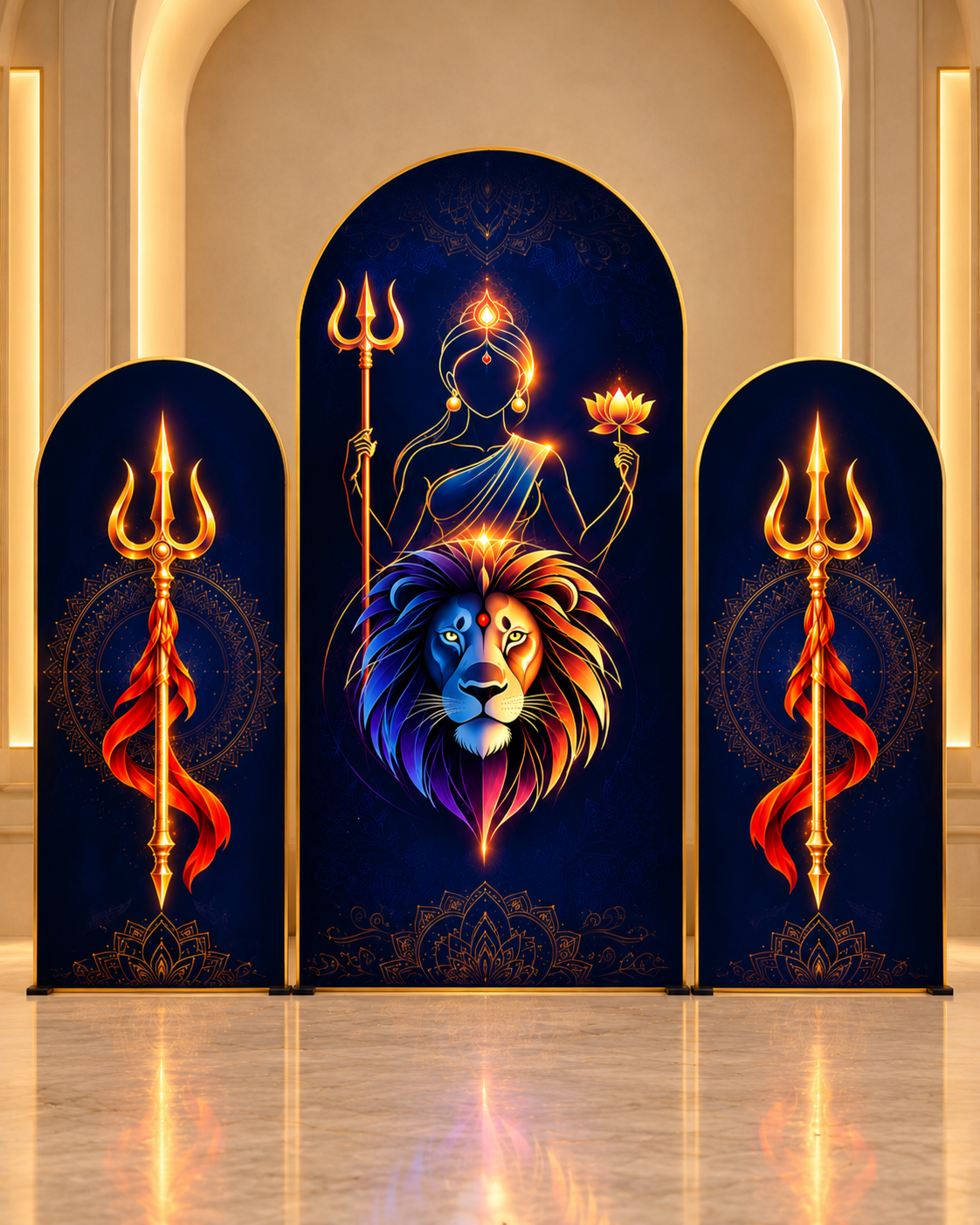 Radiant Durga Triptych Shrine