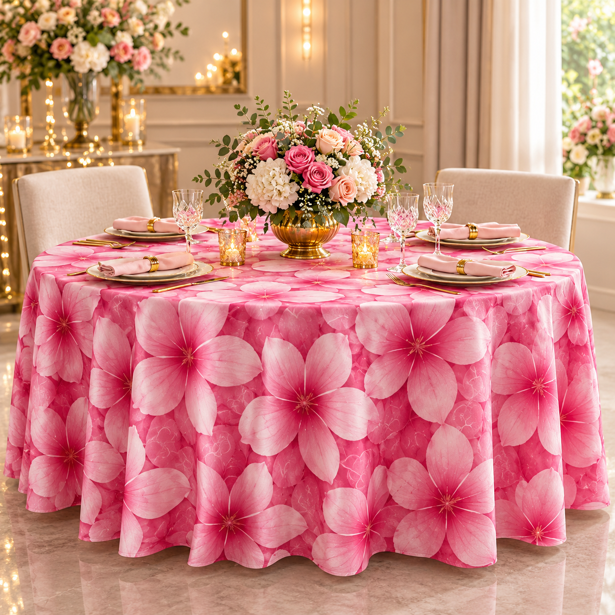 Romantic Pink Floral Banquet Table