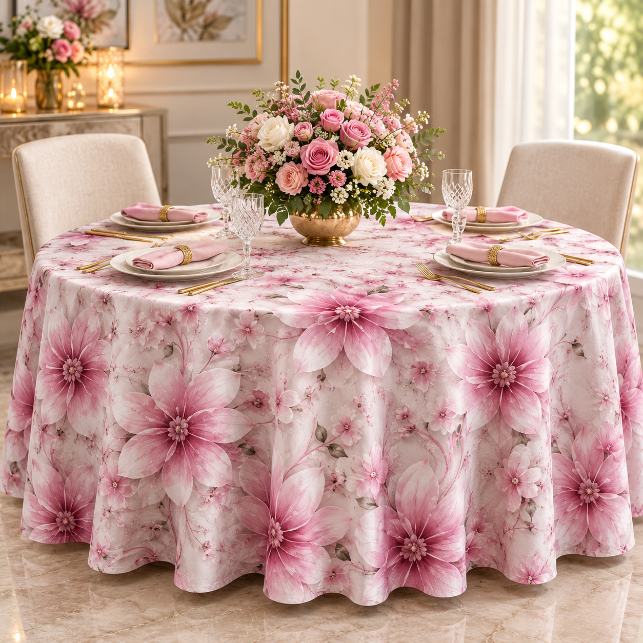 Romantic Pink Floral Dining Table
