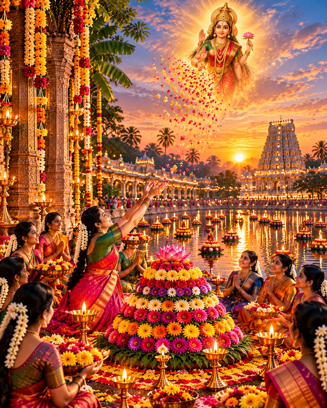 Sunset Lotus Festival By The Temple