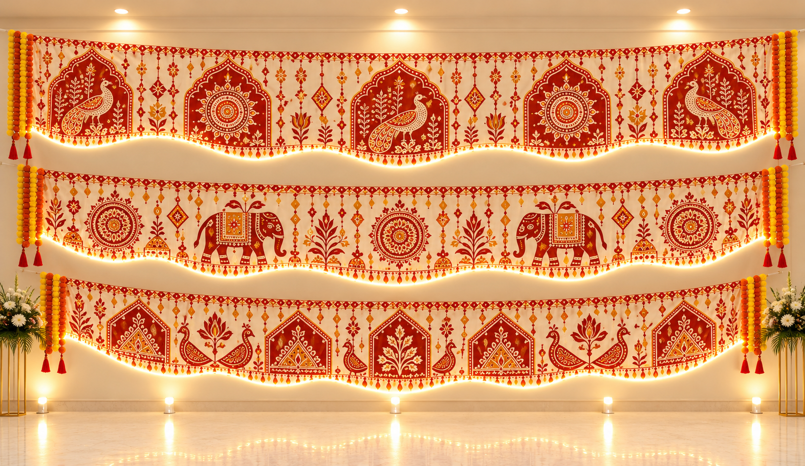 Symmetrical Indian Wedding Fabric Pavilion
