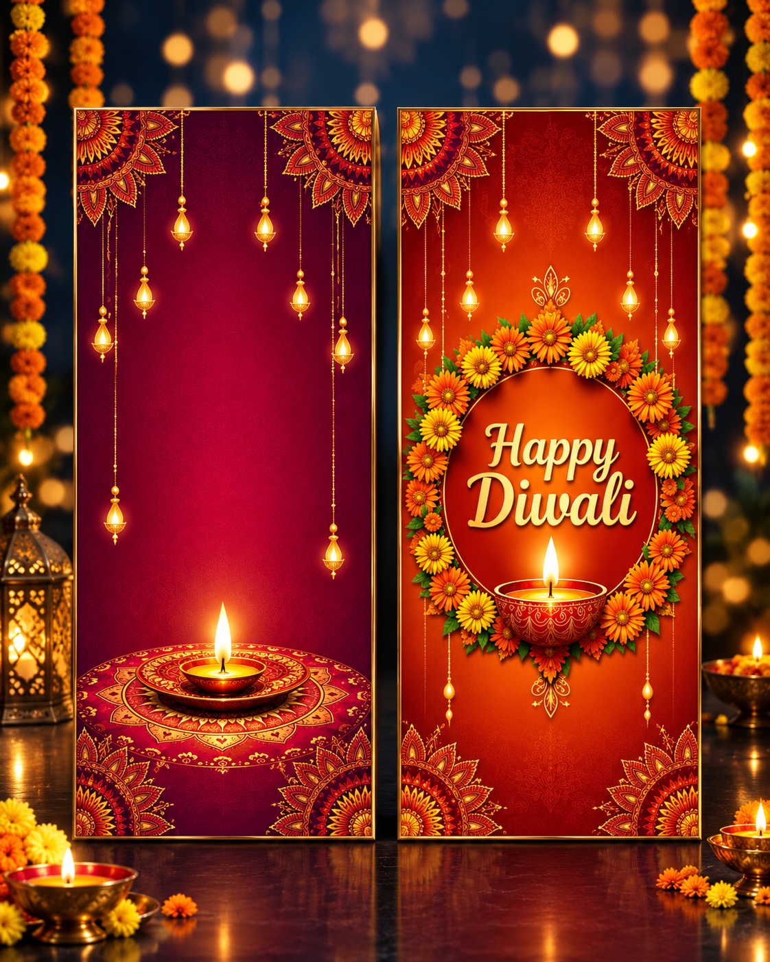 Twin Diwali Panels With Marigold Glow