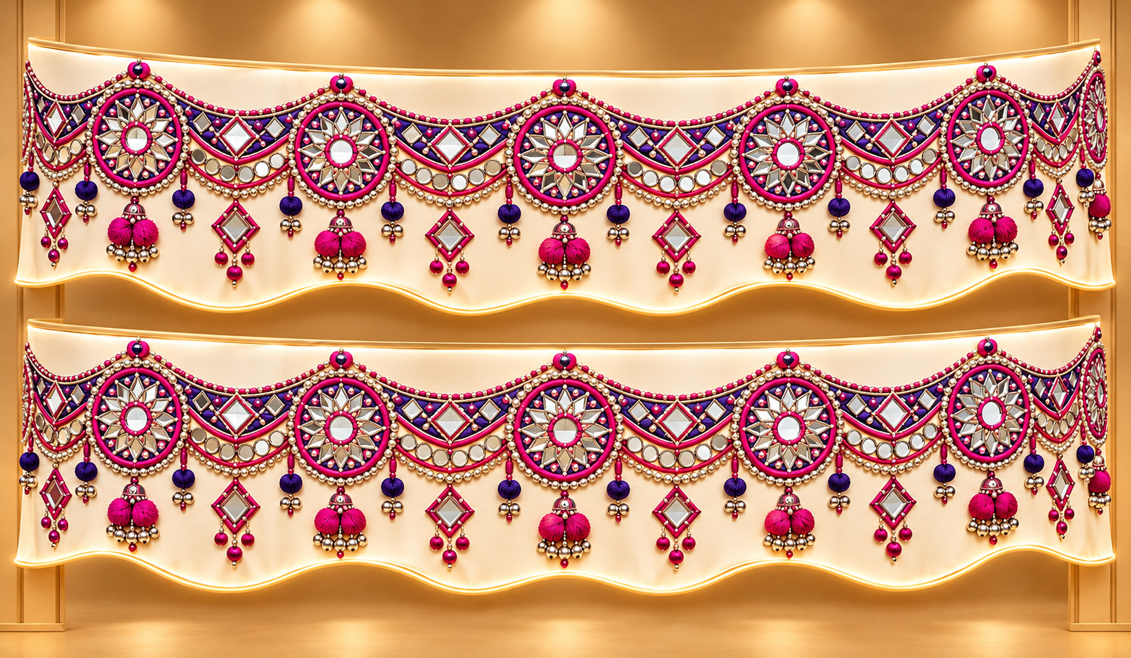 Twin Magenta Mirrorwork Jhalars