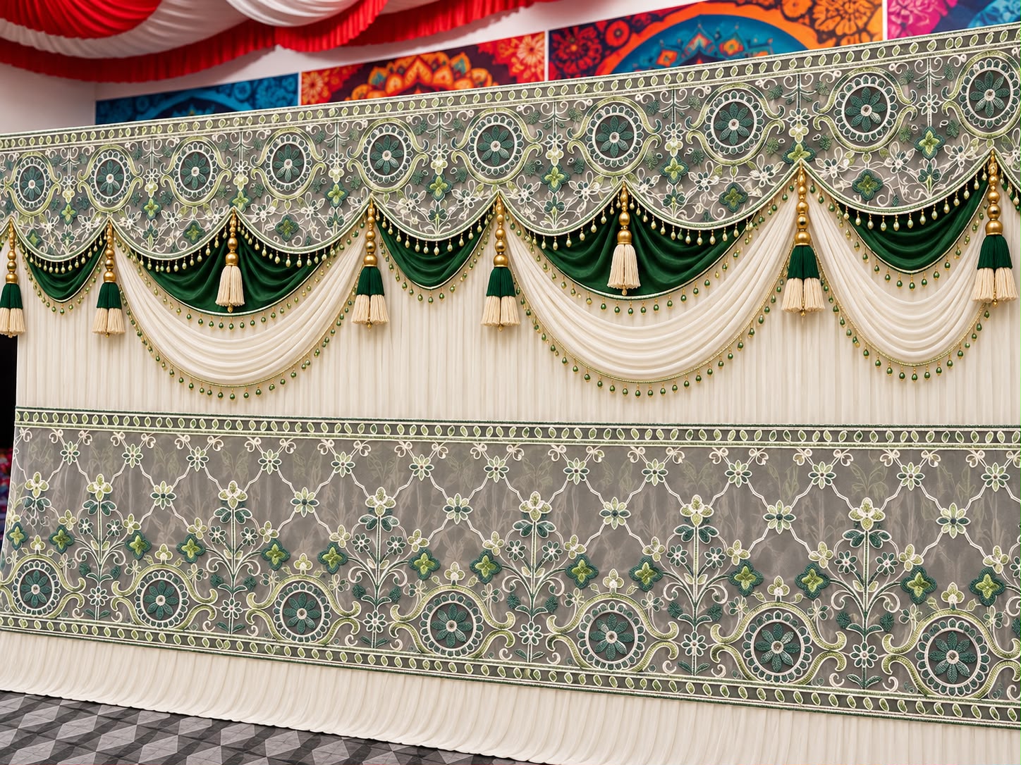 Dark green-Cream Curtain