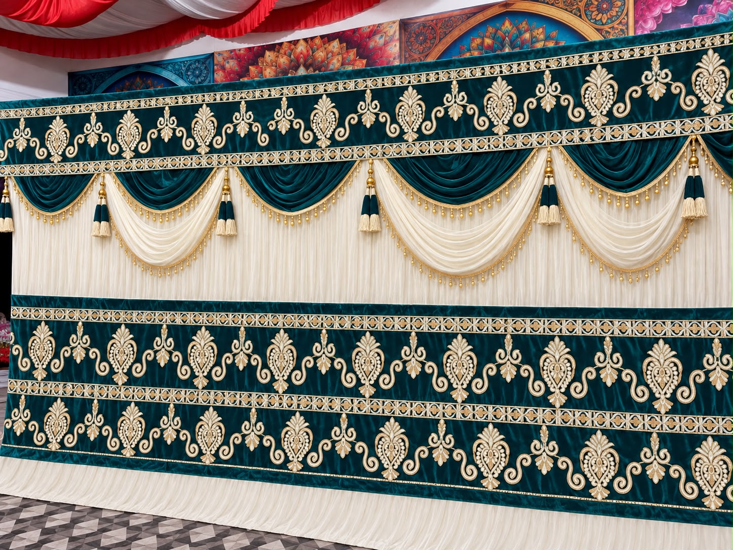 Dark blue-Cream Curtain