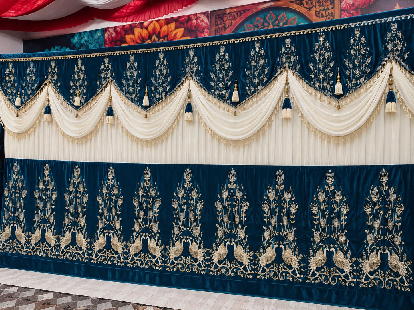 Nevi blue-White Curtain